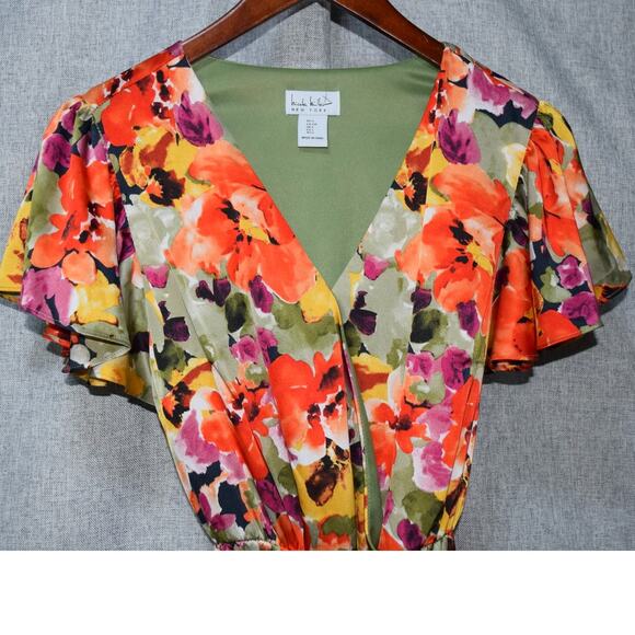 Nicole Miller New York Floral Wrap Maxi Dress Multicolor Watercolor Print Small - Picture 2 of 4